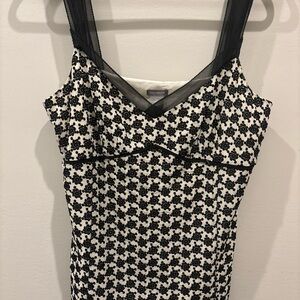 Ann Taylor SILK Black & White Embroidered Lined Rose Camisole